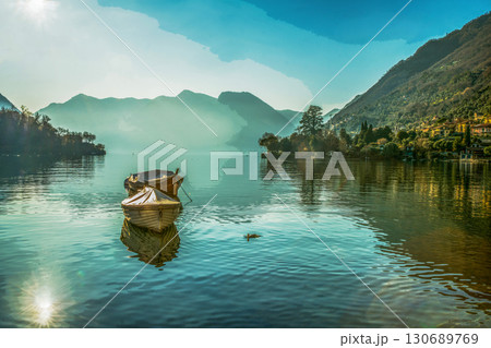 Amazing landscape on Itallian Como lake from one village (town) Amazing landscape on Itallian Como lake from one village (town) 130689769