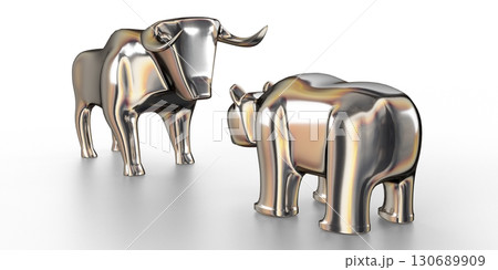 Bull and bear - stock exchange, finance concept - 3D illustration 130689909