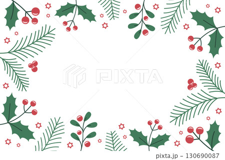 christmas frame with floral holly berry decoration vector illustration 130690087