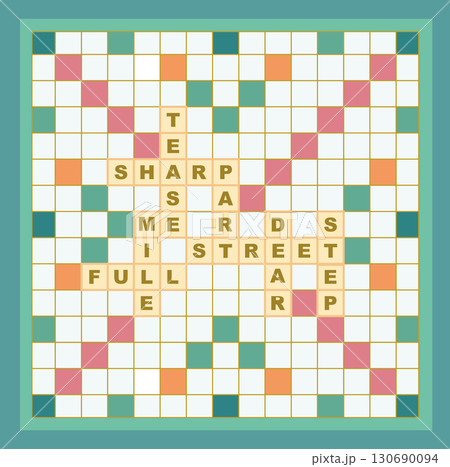 Scrabble board geme.The design features a detailed layout of the classic word game, with squares for letters.Vector illustrations. Scrabble board geme.The design features a detailed layout of the classic word game, with squares for letters.Vector illustrations. 130690094