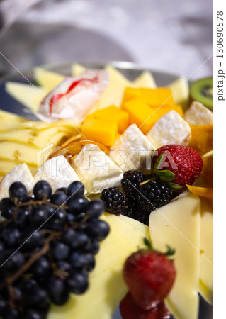 Cheese and Fruit Platter with Berries and Grapes 130690578