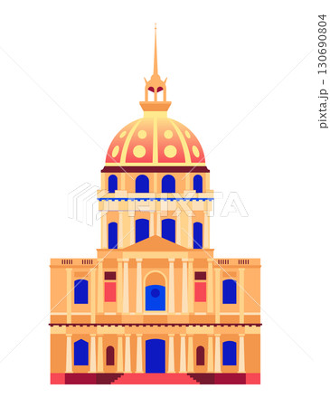 The Dome des Invalides in Paris - colorful flat design style object 130690804