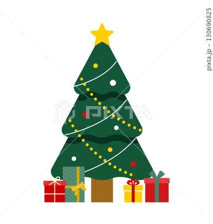 クリスマスツリーのイラスト　モミの木　星　オーナメント　12月　フラット　行事　イベント　飾り　装飾 130690825