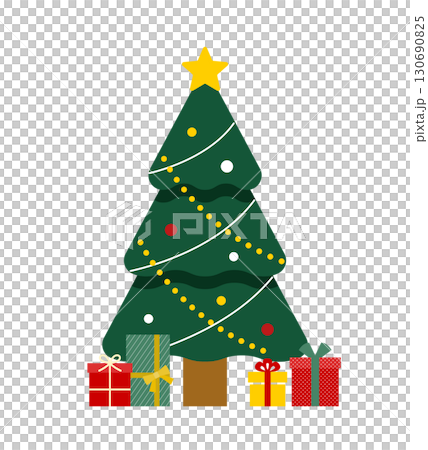 クリスマスツリーのイラスト　モミの木　星　オーナメント　12月　フラット　行事　イベント　飾り　装飾 130690825