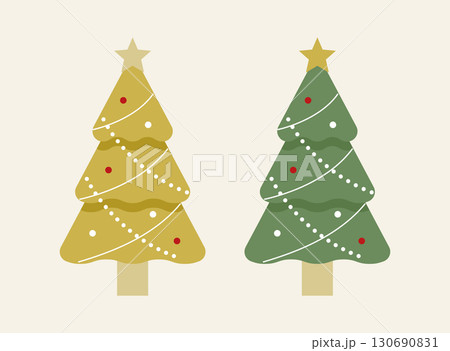 クリスマスツリーのイラスト　モミの木　星　オーナメント　12月　フラット　行事　イベント　飾り　装飾 130690831