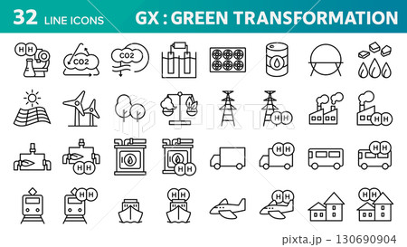 GX(グリーン・トランスフォーメー ション)に関する32個のアイコンセット。 130690904