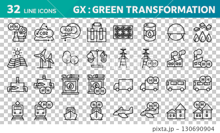 GX(グリーン・トランスフォーメー ション)に関する32個のアイコンセット。 130690904