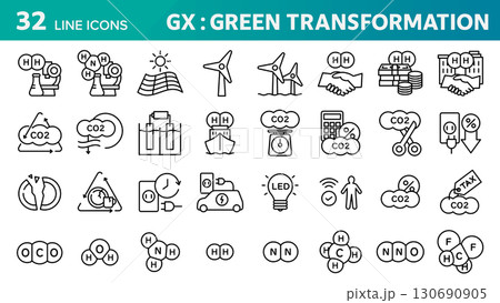 GX(グリーン・トランスフォーメー ション)に関する32個のアイコンセット。 GX(グリーン・トランスフォーメー ション)に関する32個のアイコンセット。 130690905