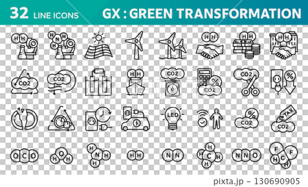 A set of 32 icons related to GX (Green Transformation). 130690905