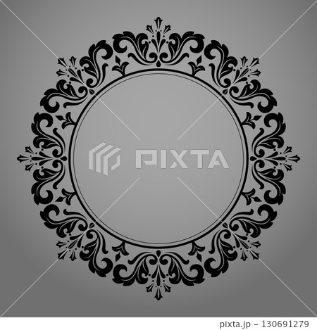 Decorative frame Elegant vector element for design in Eastern style, place for text. Floral black and gray border. Lace illustration for invitations and greeting cards 130691279