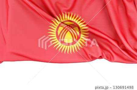 Flag of Kyrgyzstan isolated on white background with copy space below. 3D rendering Flag of Kyrgyzstan isolated on white background with copy space below. 3D rendering 130691498