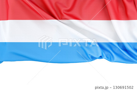 Waving flag of Luxembourg isolated on plain white background with copy space below, perfect for presentations. 3D Rendering 130691502