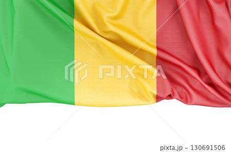 Waving flag of Mali isolated on plain white background with copy space below, perfect for presentations. 3D Rendering 130691506