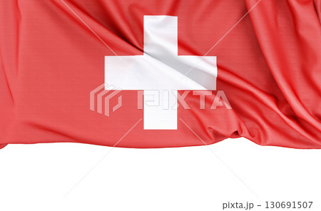 Flag of Switzerland isolated on white background with copy space below. 3D rendering 130691507