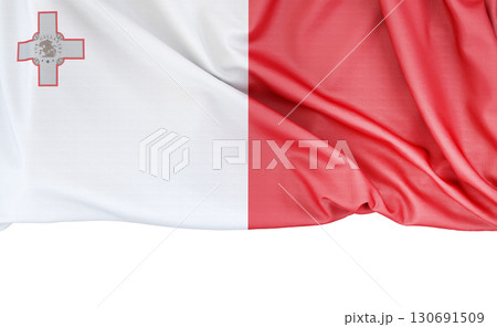 Waving flag of Malta isolated on plain white background with copy space below, perfect for presentations. 3D Rendering 130691509