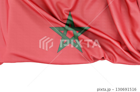 Flag of Morocco isolated on plain white background with copy space below, perfect for presentations. 3D Rendering 130691516