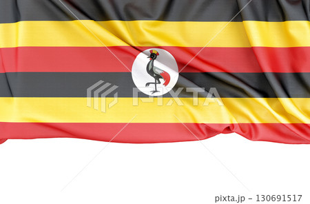 Flag of Uganda isolated on white background with copy space below. 3D rendering 130691517