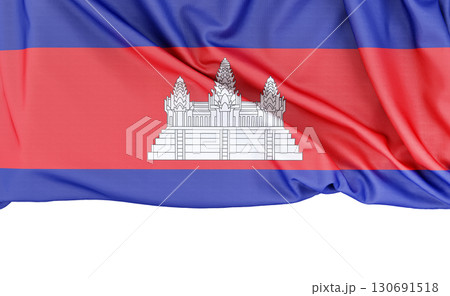 Flag of Cambodia isolated on white background with copy space below. 3D rendering 130691518
