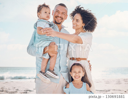 Happy portrait, beach love and family bonding, relax or enjoy quality time together for vacation, holiday peace or ocean freedom. Sea water, outdoor travel or nature people in Rio de Janeiro Brazil Happy portrait, beach love and family bonding, relax or enjoy quality time together for vacation, holiday peace or ocean freedom. Sea water, outdoor travel or nature people in Rio de Janeiro Brazil 130691881