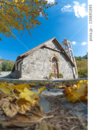Church of the Archangel Michael in Platanistasa showing autumn colors in Cyprus. Nicosia District Church of the Archangel Michael in Platanistasa showing autumn colors in Cyprus. Nicosia District 130691895