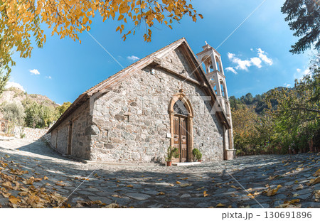 Church of the Archangel Michael showing autumn foliage in Platanistasa, Cyprus. Nicosia District 130691896