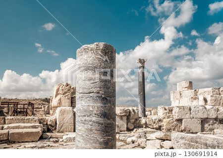 Ancient columns standing among ruins of Kourion city. Episkopi, Limassol District, Cyprus 130691914
