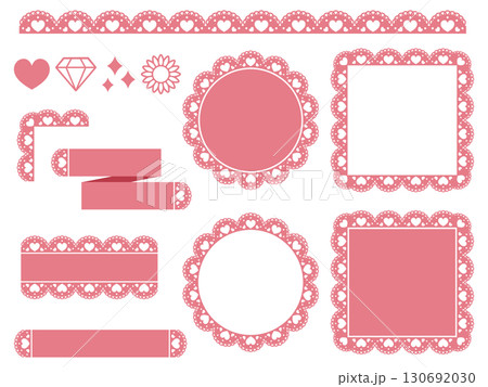 ハートレースの装飾とフレームセット レッド ハートレースの装飾とフレームセット レッド 130692030