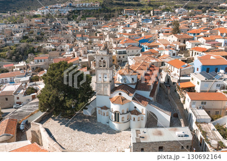 Aerial view capturing the Church of the Holy Cross in Pano lefkara. Larnaca District, Cyprus 130692164