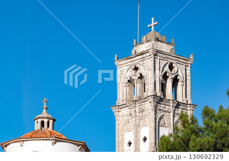 Church tower reaching for the sky in pano lefkara, cyprus Church tower reaching for the sky in pano lefkara, cyprus 130692329