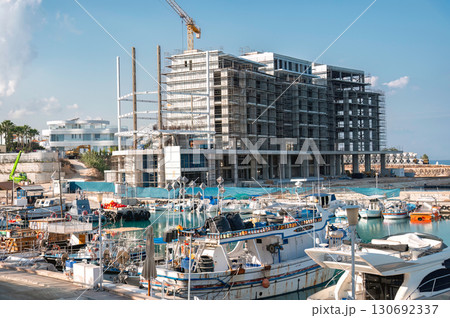 Construction site of Paralimni Marina rising near the old fishing port. Famagusta District, Cyprus 130692337