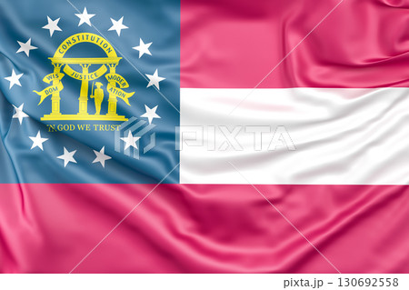 Ruffled flag of Georgia (U.S. State). 3D Rendering Ruffled flag of Georgia (U.S. State). 3D Rendering 130692558