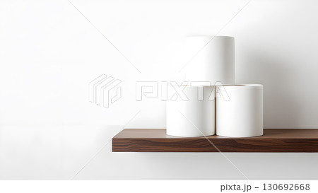 収納棚に置かれた3個のトイレットペーパーのイメージ画像 130692668