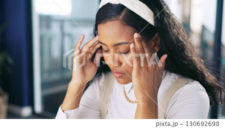 Headache, tired and stress of business woman or employee overworked in office. Frustrated, burnout and anxiety of creative professional with hand on head feeling fatigue with pain, crisis or mistake Headache, tired and stress of business woman or employee overworked in office. Frustrated, burnout and anxiety of creative professional with hand on head feeling fatigue with pain, crisis or mistake 130692698