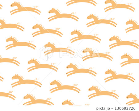 手描きのかわいい走る馬の背景イラスト　2026　正月素材 130692726