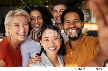 Smile, selfie and group of business people in office taking pictures for social media. Diversity portrait, collaboration and happy friends, men and women laughing and take photo for profile picture. Smile, selfie and group of business people in office taking pictures for social media. Diversity portrait, collaboration and happy friends, men and women laughing and take photo for profile picture. 130692905