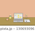 パソコンとノート、コーヒーカップのある背景イラスト 130693096