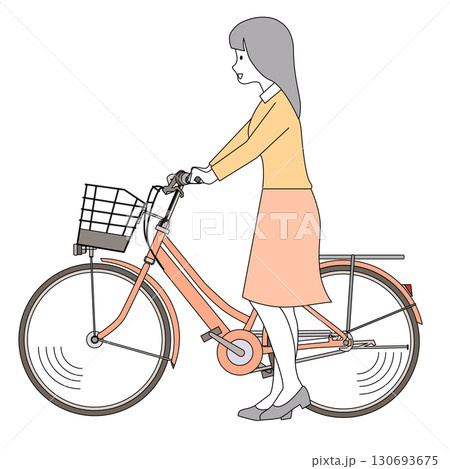自転車から降りて押す女性 130693675