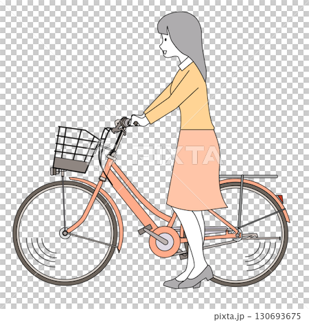 自転車から降りて押す女性 130693675