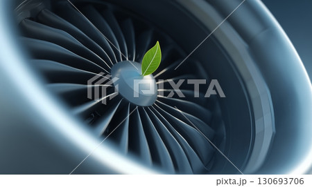 Turbine engine with green leaf symbolizing eco-friendly technology and sustainable aviation innovation Turbine engine with green leaf symbolizing eco-friendly technology and sustainable aviation innovation 130693706