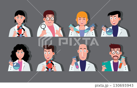Cartoon scientists and researchers vector illustration set Cartoon scientists and researchers vector illustration set 130693943