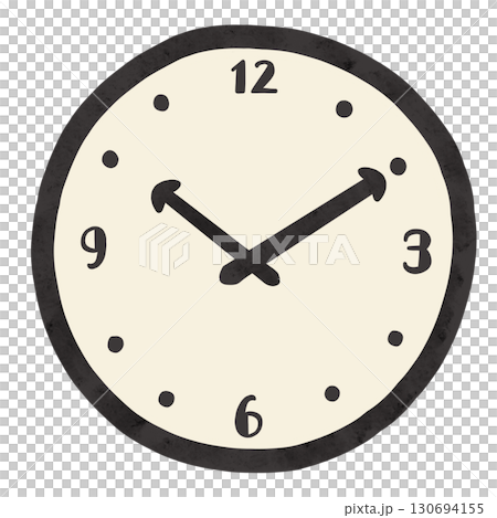 シンプルな時計10時10分 水彩風手描きイラスト シンプルな時計10時10分 水彩風手描きイラスト 130694155