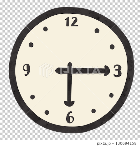 Simple clock 6:15 watercolor hand-drawn illustration Simple clock 6:15 watercolor hand-drawn illustration 130694159