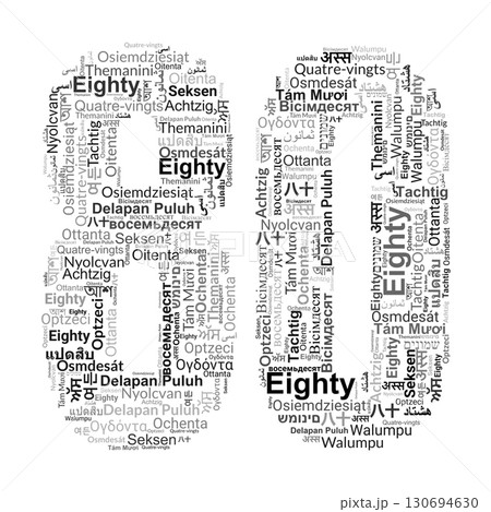 Number 80 Made from "Eighty" in Multiple Languages Number 80 Made from "Eighty" in Multiple Languages 130694630