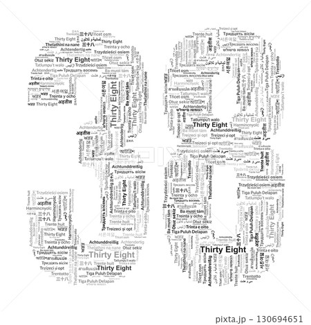 Number 38 Made from "Thirty Eight" in Multiple Languages Number 38 Made from "Thirty Eight" in Multiple Languages 130694651