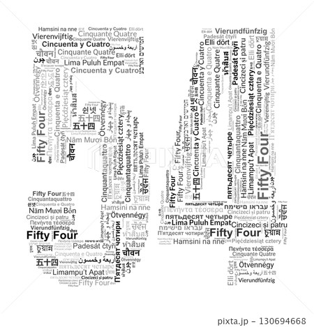 Number 54 Made from "Fifty Four" in Multiple Languages Number 54 Made from "Fifty Four" in Multiple Languages 130694668