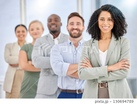 Teamwork, black woman portrait and diversity of office team happy about collaboration and management. We are hiring, about us and our vision working group proud with a smile and corporate success Teamwork, black woman portrait and diversity of office team happy about collaboration and management. We are hiring, about us and our vision working group proud with a smile and corporate success 130694789