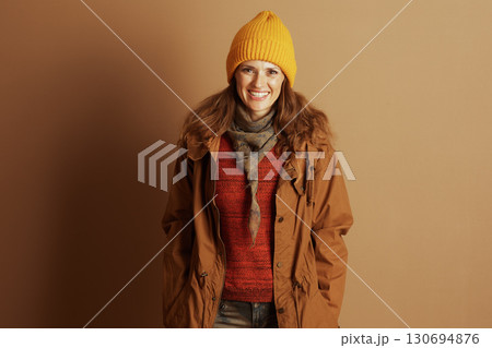 Cheerful Woman in Autumn Winter Fashion 130694876