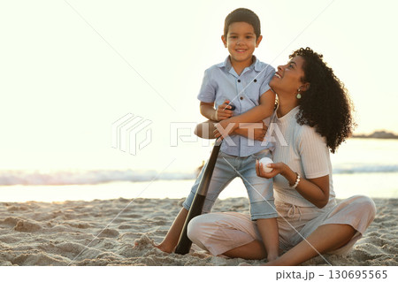 Beach, baseball and a portrait of a family with black children playing sports at sunset by the ocean on mockup. Kids, love or sport with a mother and son on sand to play a summer game while bonding Beach, baseball and a portrait of a family with black children playing sports at sunset by the ocean on mockup. Kids, love or sport with a mother and son on sand to play a summer game while bonding 130695565