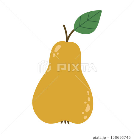 Yellow pear with twig anf leaf. Isolated vector illustration in flat style. 130695746