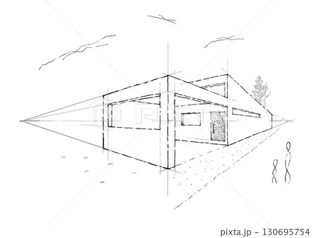 モダン平屋住宅のイメージパース 130695754